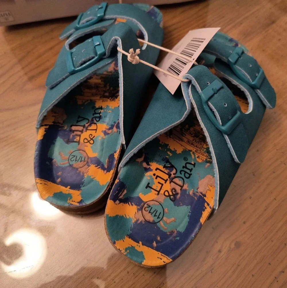 Boys kids camo buckle slip-on blue flip-flops shoes NEW tag orange summer spring